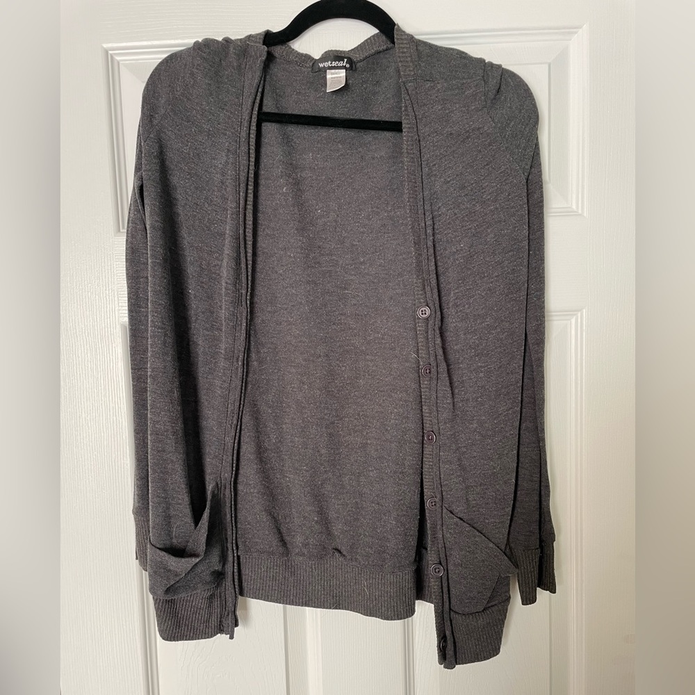 Small Gray Button Up Cardigan - Wet Seal